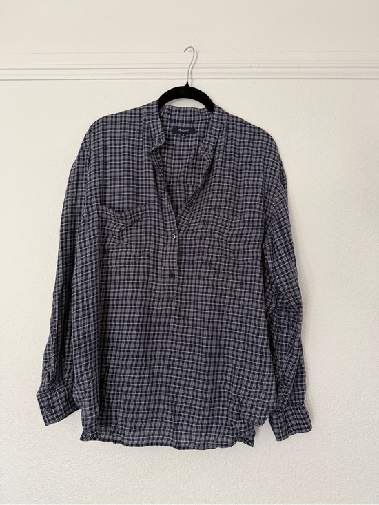Madewell Tops - Madewell Abilene Plaid Popover Shirt navy blue white blouse 100% cotton light